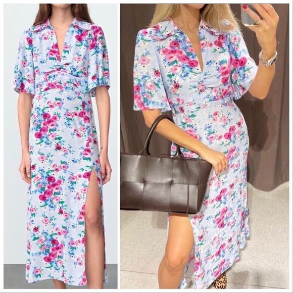 Zara Floral Print Dress New Viscose - Picture 1 of 8